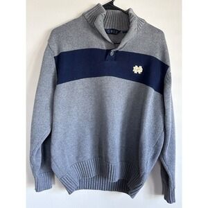 Notre Dame Fighting Irish 100% Cotton Shawl Collar 1/4 Pullover Sweater LARGE
